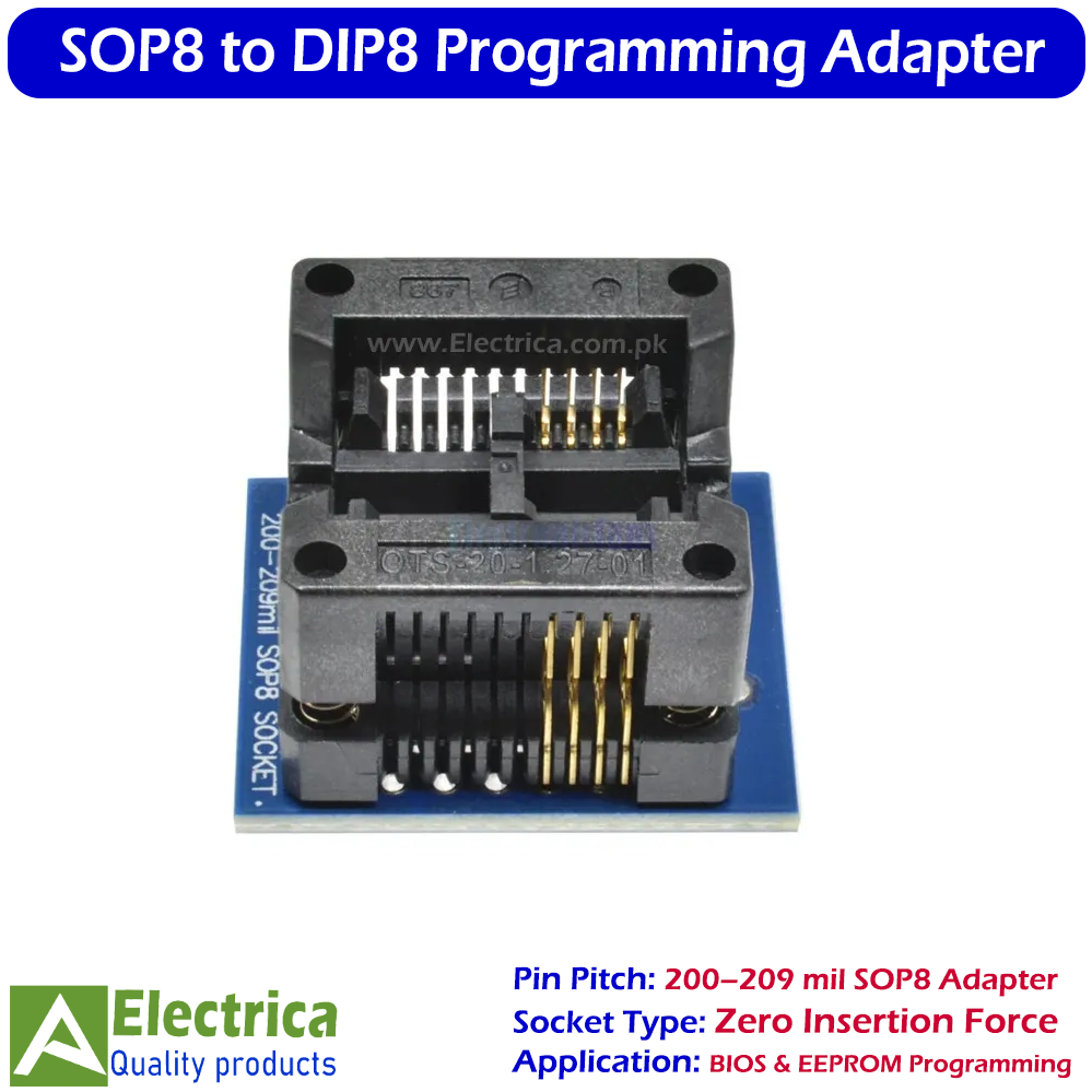 200–209mil SOP8 to DIP8 Adapter Socket for CH341A / EZP2010 / EZP2013 / SPI Flash Programmer | IC Test & Programming Module by Electrica