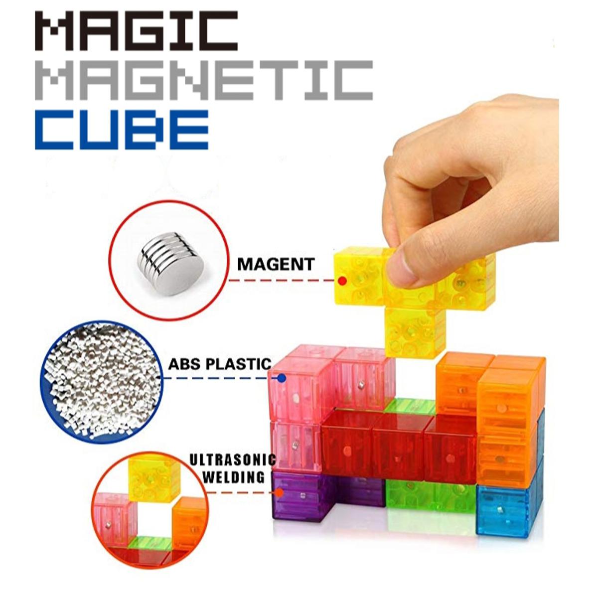 Magnetic Cube Tiles, 7 Pcs Magnetic Cube, 108 Puzzle Solving Cards