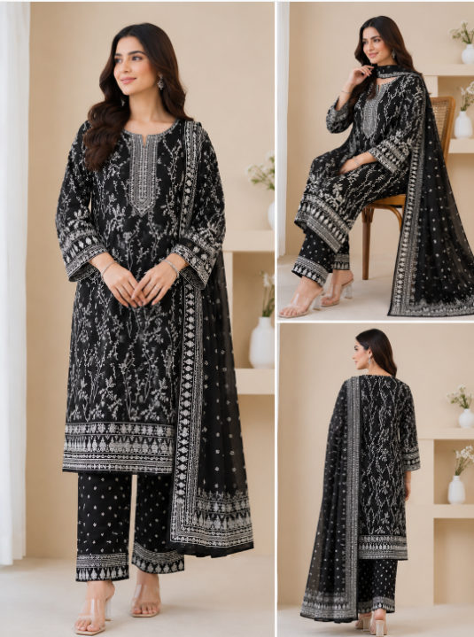 New Unstitched 3 Piece Swiss Lawn For Girls And Women