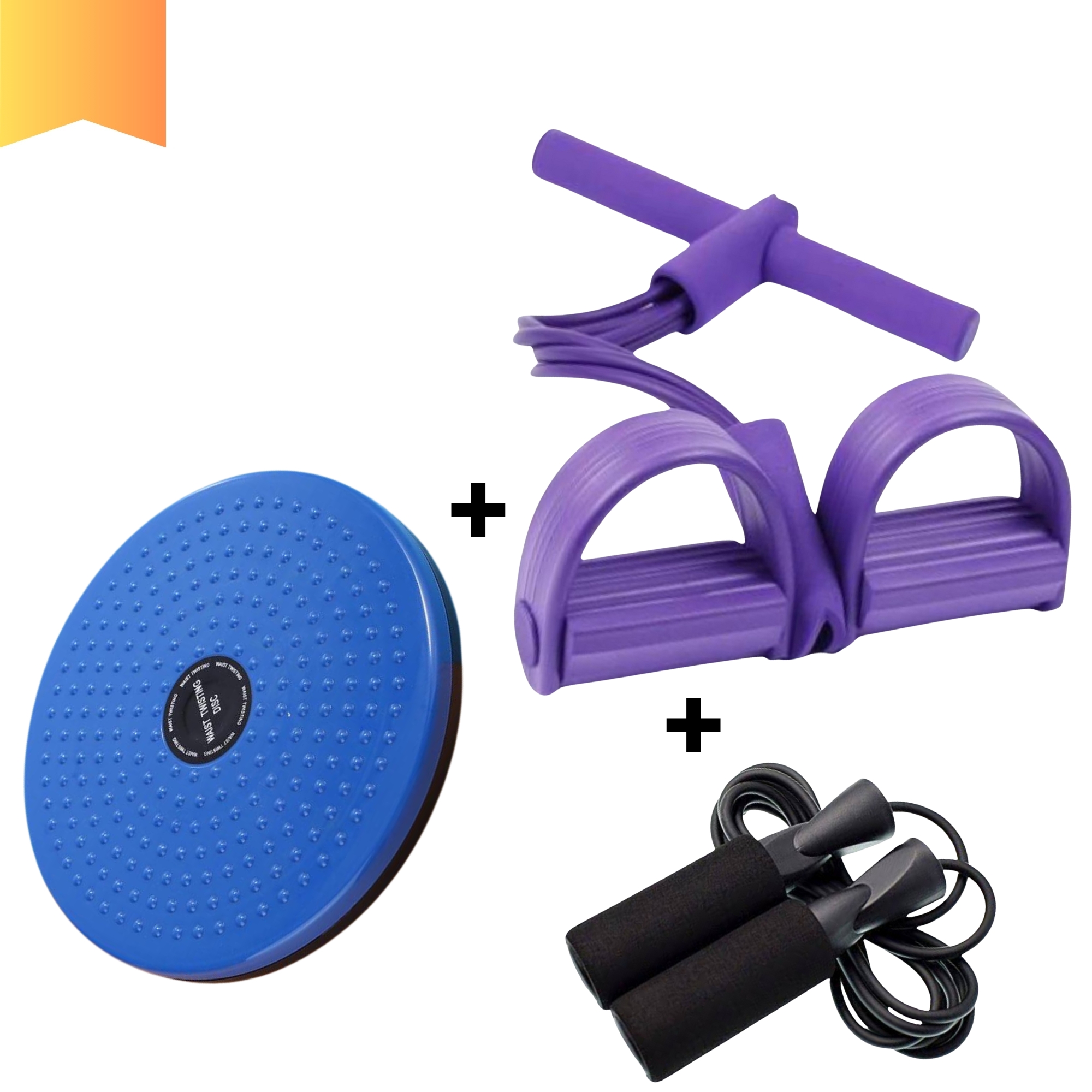 COMBO DEAL OF RUBBER TUMMY TRIMMER + COLORED TWISTER PLATE + JUMP ROPE FOR WORKOUT