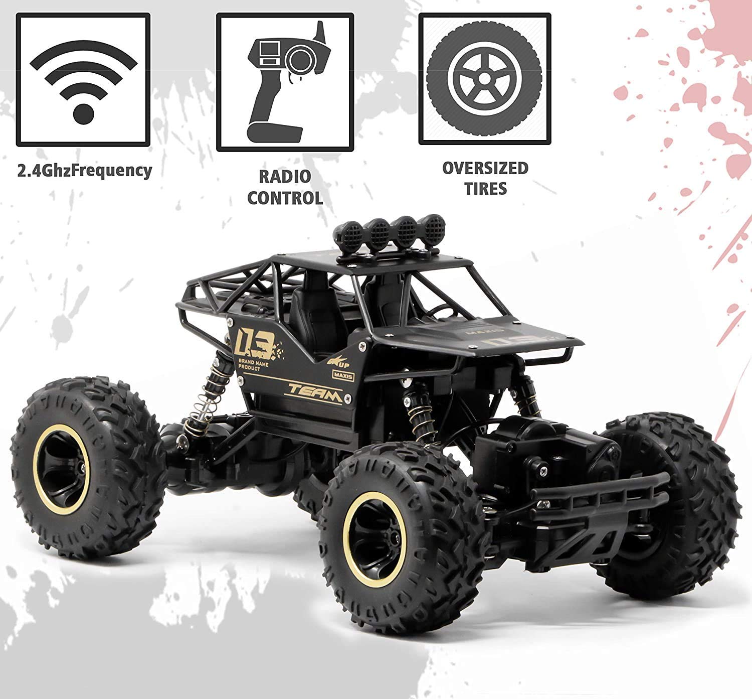 Large Rock Crawler Electric RC Vehicles Alloyed R-C Car Remote Control Toy Cars Controlled Drive Off-Road Toys Off-Road Truck 4 Wheels Drive SUV Buggy Car 1:16 Scale RC Climbing High Speed Car for Boys Kids