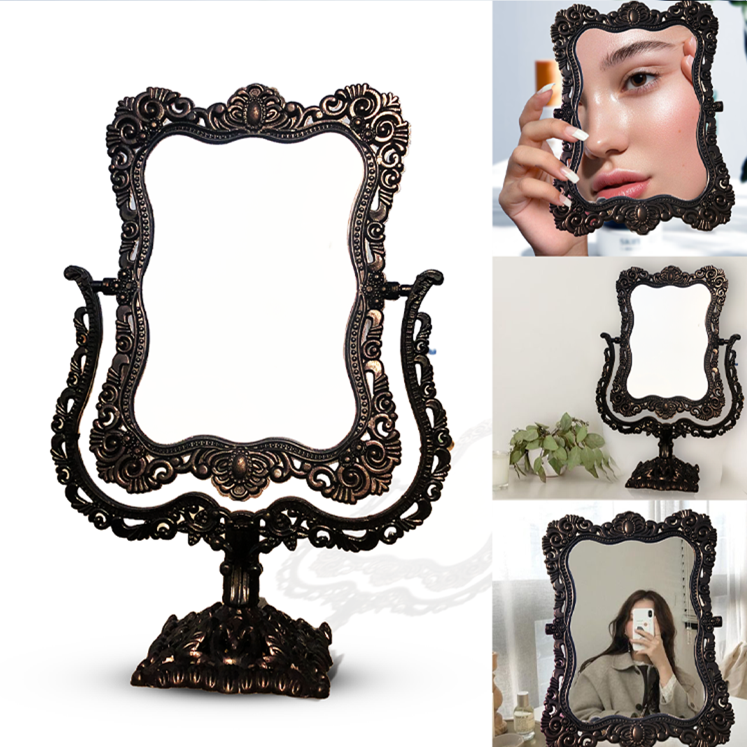 Retro beauty mirror in the European style Beautiful princess mirror with a boxlike shape Black dressing mirror in the dorm bedroom makeup mirror 22cm Hight and 15cm Width