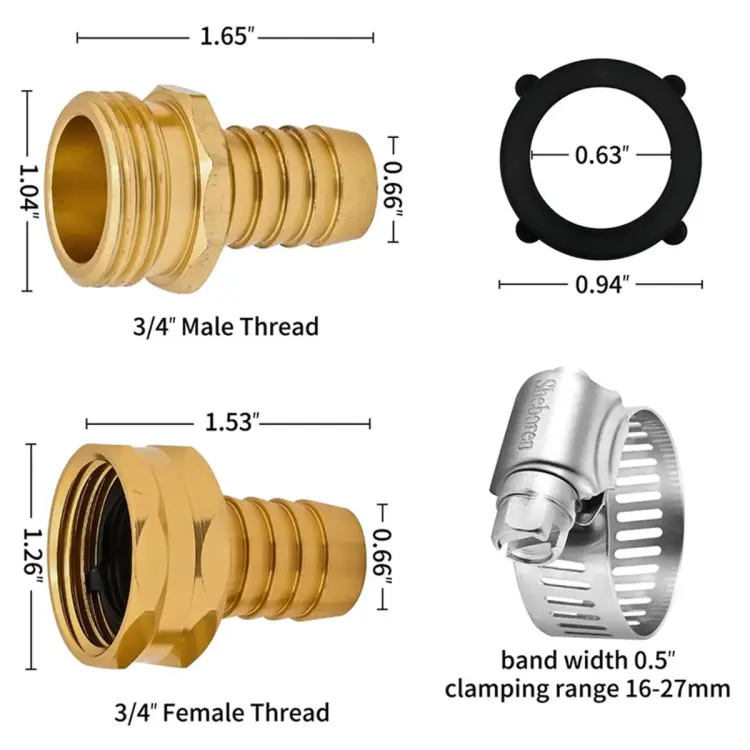 Garden Hose Repair Fittings with Clips for 3/4" or 5/8"