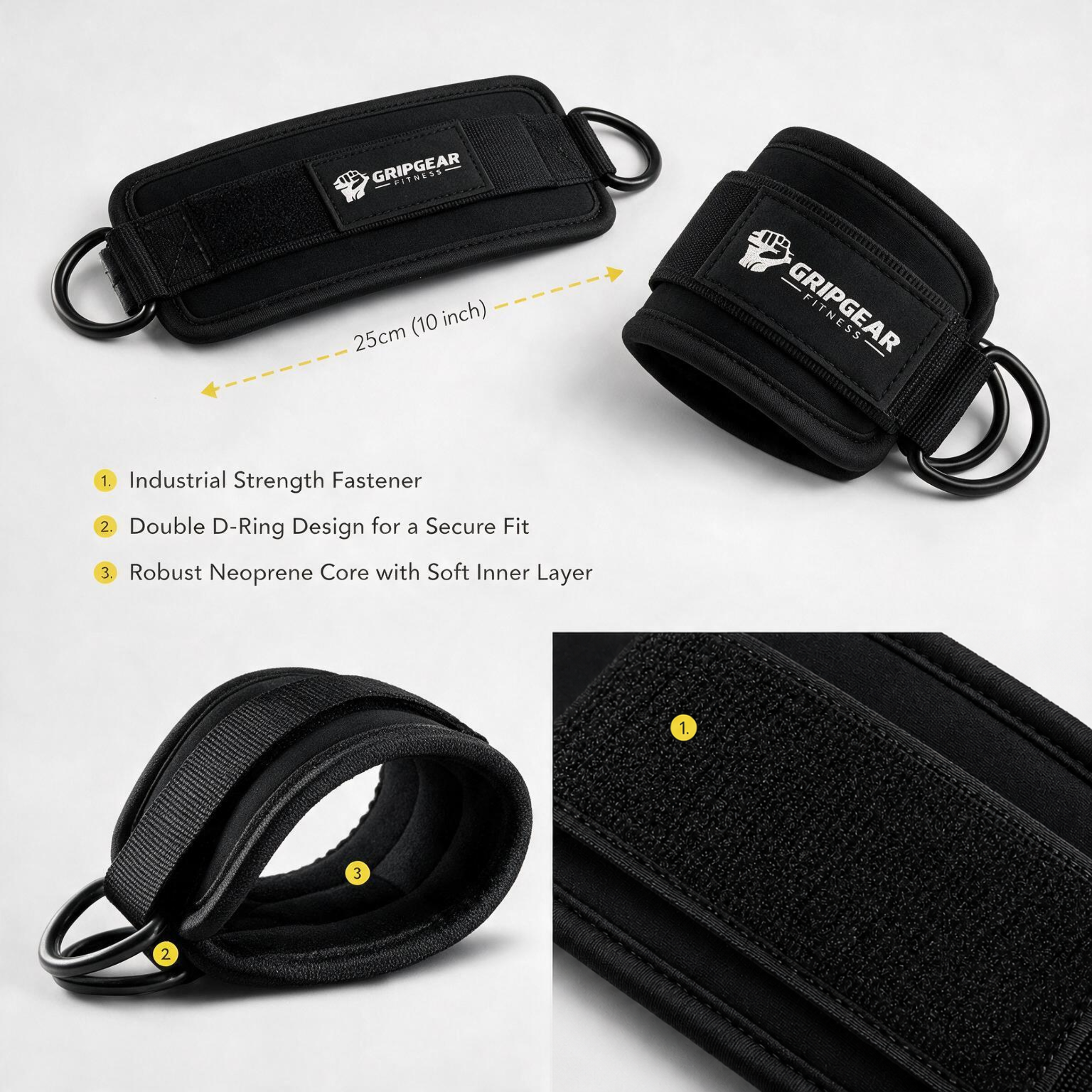 Adjustable Padded Ankle Strap for Gym Cable Machine, Double D Ring Ankle Cuff for Cable Kickbacks, Glute Workout, Leg Exercise, Hip Abduction and Lower Body Training for Men and Women, Soft Neoprene Support, Home Gym Accessory,