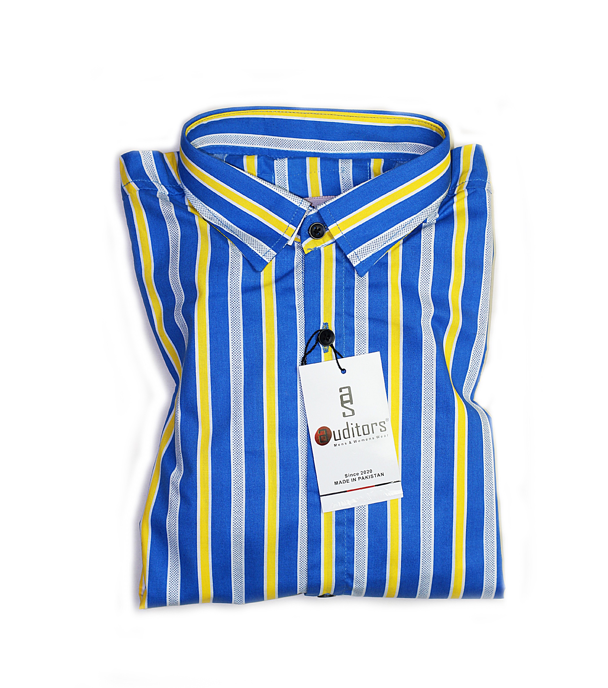 Auditors®️ Mens Semi-Formal Cotton Stripe Shirt Blue Colour 100% Pure Cotton Fabric For Year-Round - Code AMS-211