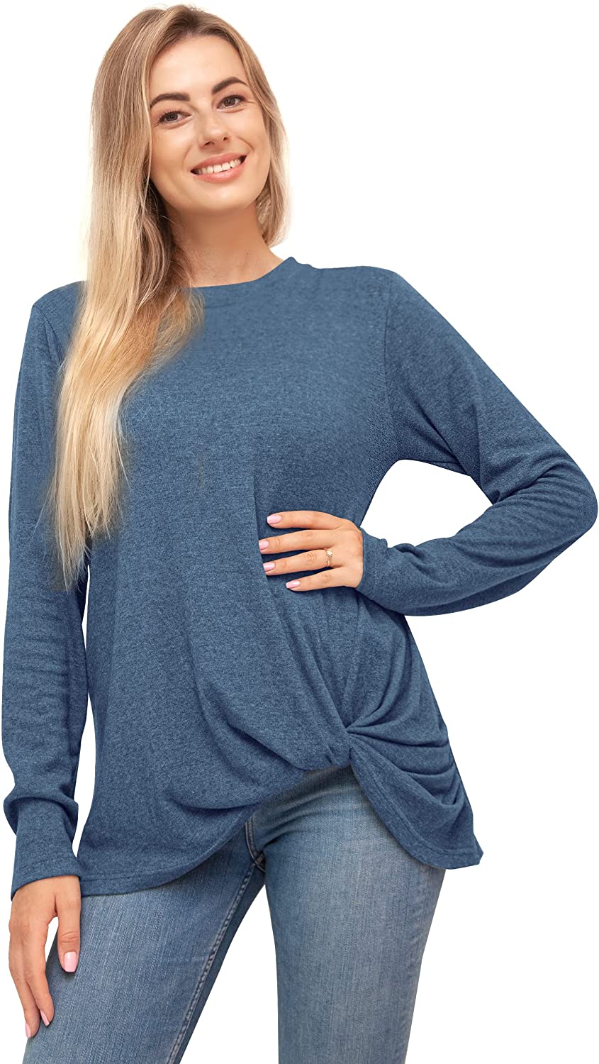 Fast Forward Women’s Tunic Blouse Twist Knot, Long Sleeves T Shirt, Loose Fitting Pullover Tops