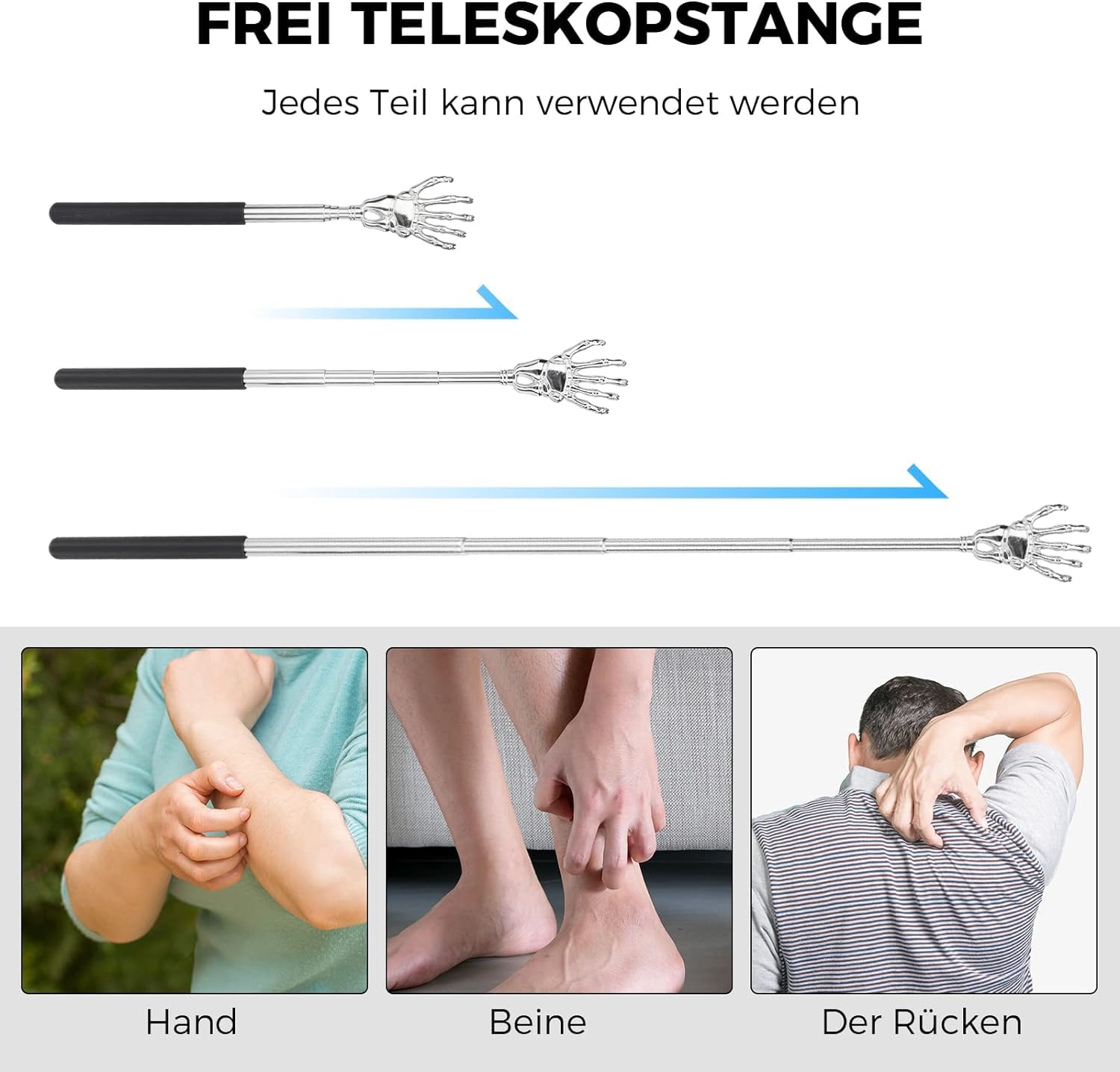 Small Adjustable Portable Foldable Extendable Back Scratcher, Metal Stainless Steel Telescoping Itching Hand Stick Tool