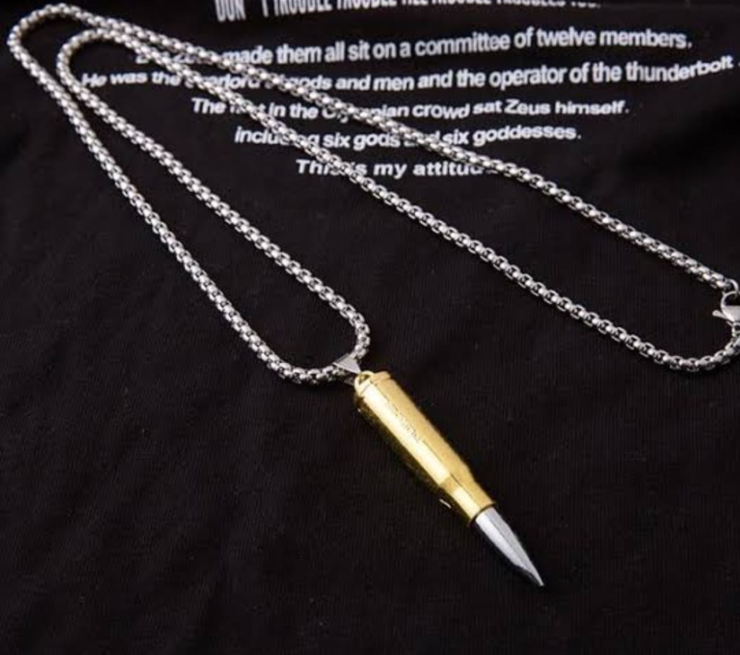 New  Bulte  gun Pandent with Silver /Black Chain For Boys And Girls -Top Quality High Quality Stainless steel Army Bulte Nacklace For Men/Women -Boys And Girls Gift