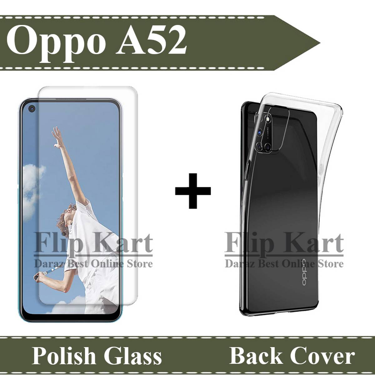 Oppo A52 Tempered Glass Screen Protector Polish Glass Back Cover