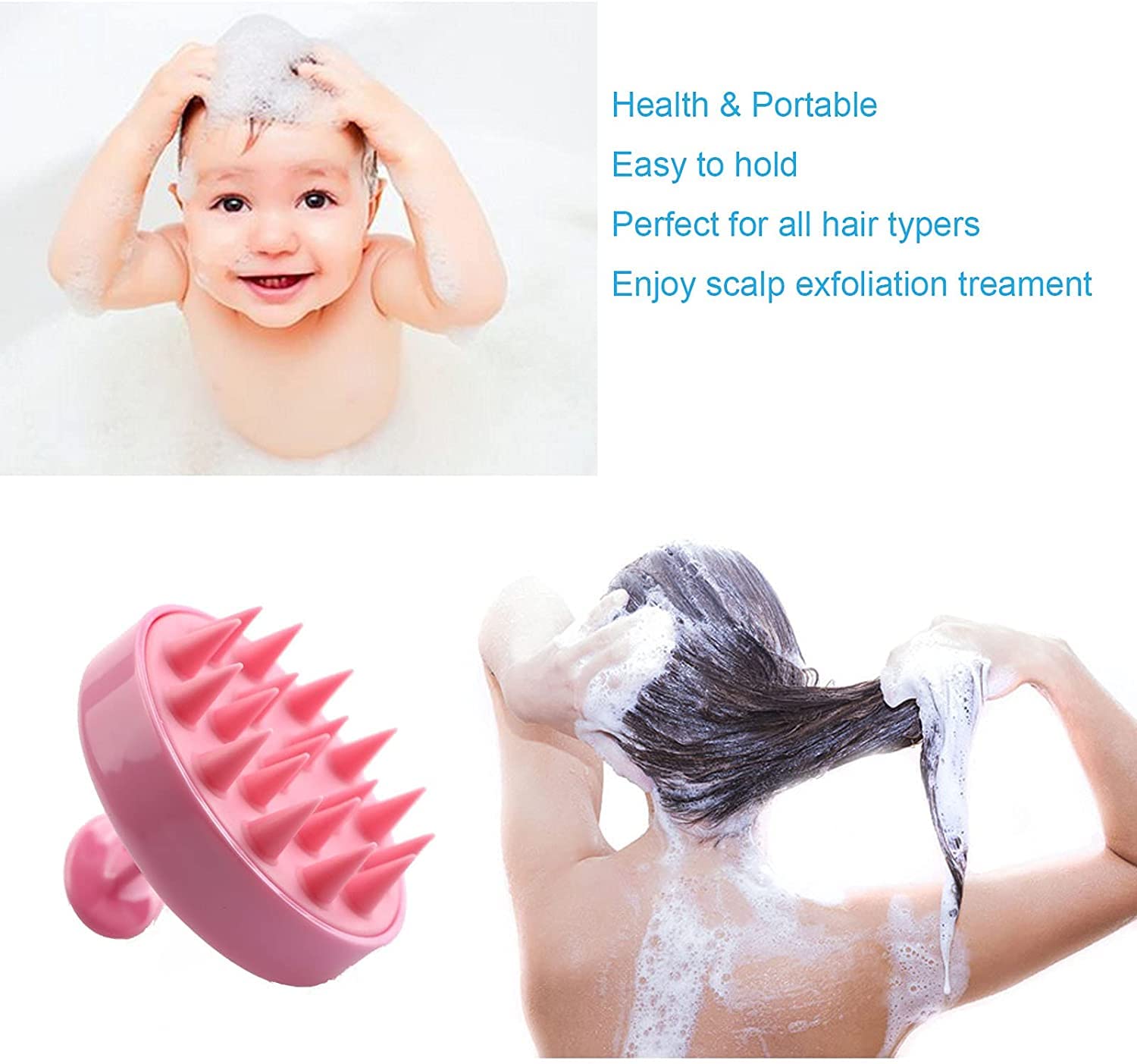 Shampoo Massager Brush Scalp Hair Scrubber with Soft Silicone Bristles For All Type Of Hairs Straight Curly Wet Dry For Men Women Children