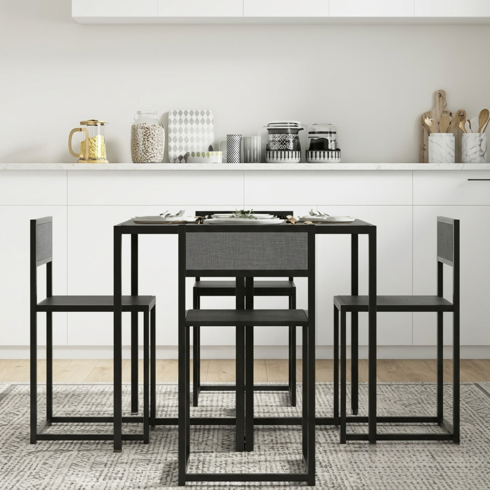 Modern 4 Seater Dining Table Set with Chairs | Stylish Black Dining Room Table & Chair Set | Space Saving Furniture for Home, Kitchen & Apartment