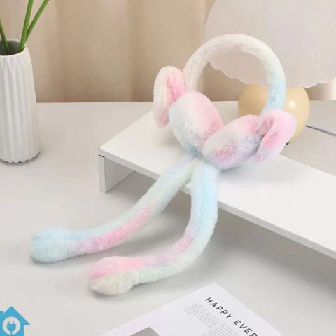 Rabbit Hat With Moving Ears Headwear Bunny Ears Warm Plush Sweet Cute Airbag Cap Funny Hat Ear Movable Gift For Kids Adults