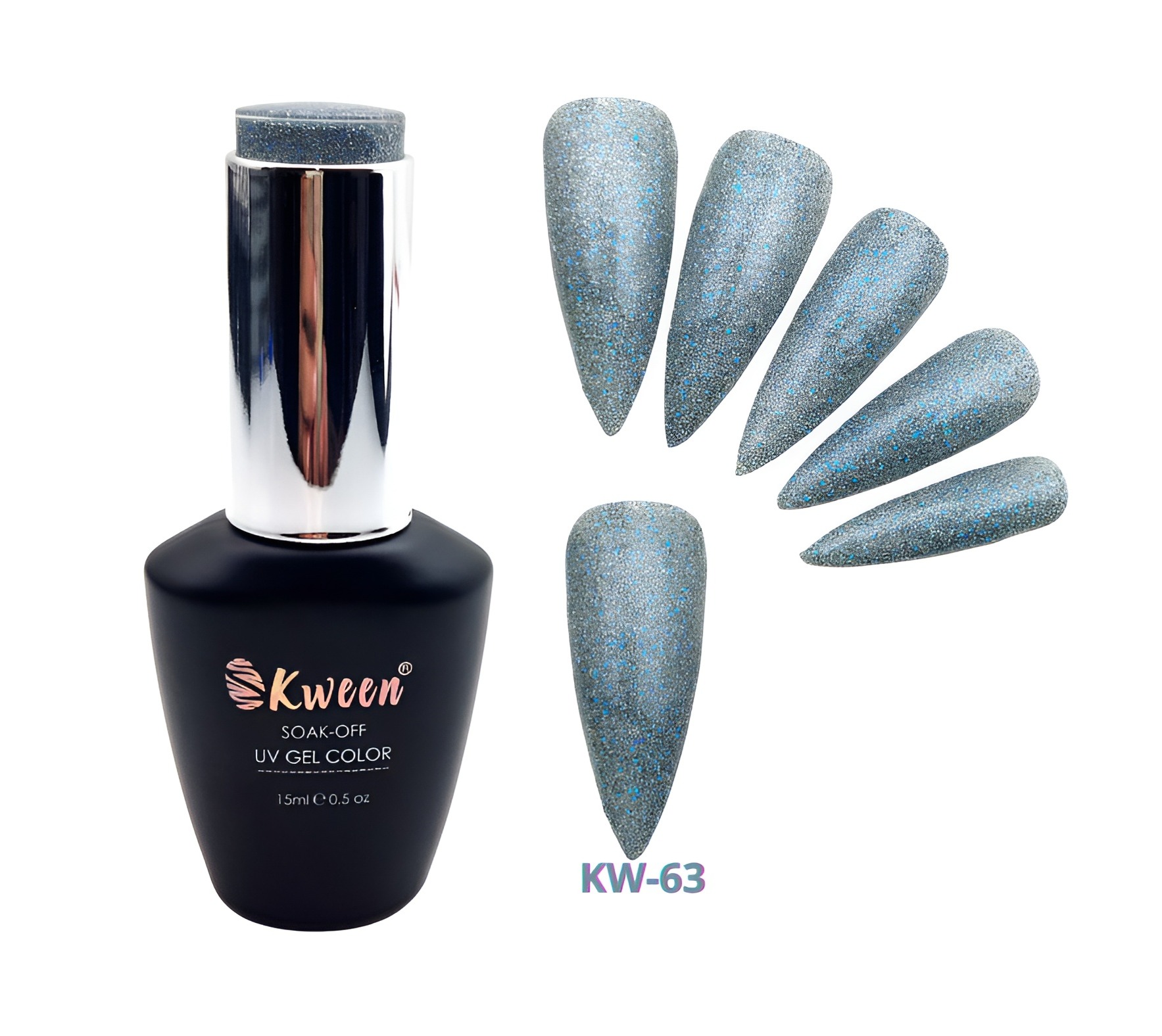KWEEN Glitter Gel Nail Polish Gray Blue Glitter Soak Off UV LED Nail Polish Holographic Sparkle Shiny Diamond Gel Polish for Manicure