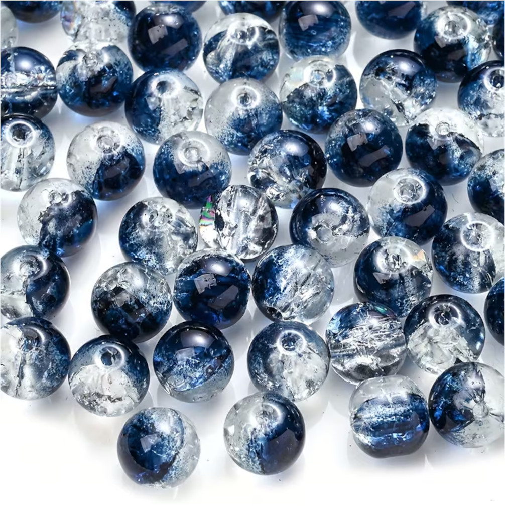 100pcs 8mm Round Glass Crackle Beads – Solid Color Sparkling Spacer Beads for Jewelry Making, DIY Bracelets & Necklaces