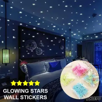 100pcs Set Night Luminous Stars Fluorescent 3d Wall Sticker For Children S Bedroom Decor Romantic Night Glow In The Dark Stars