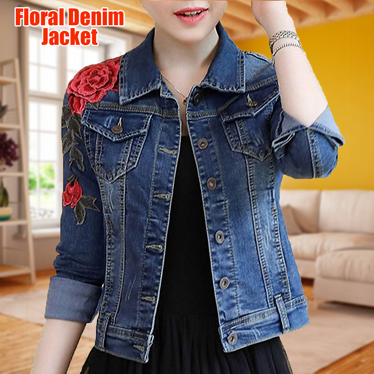 winter floral denim jacket
