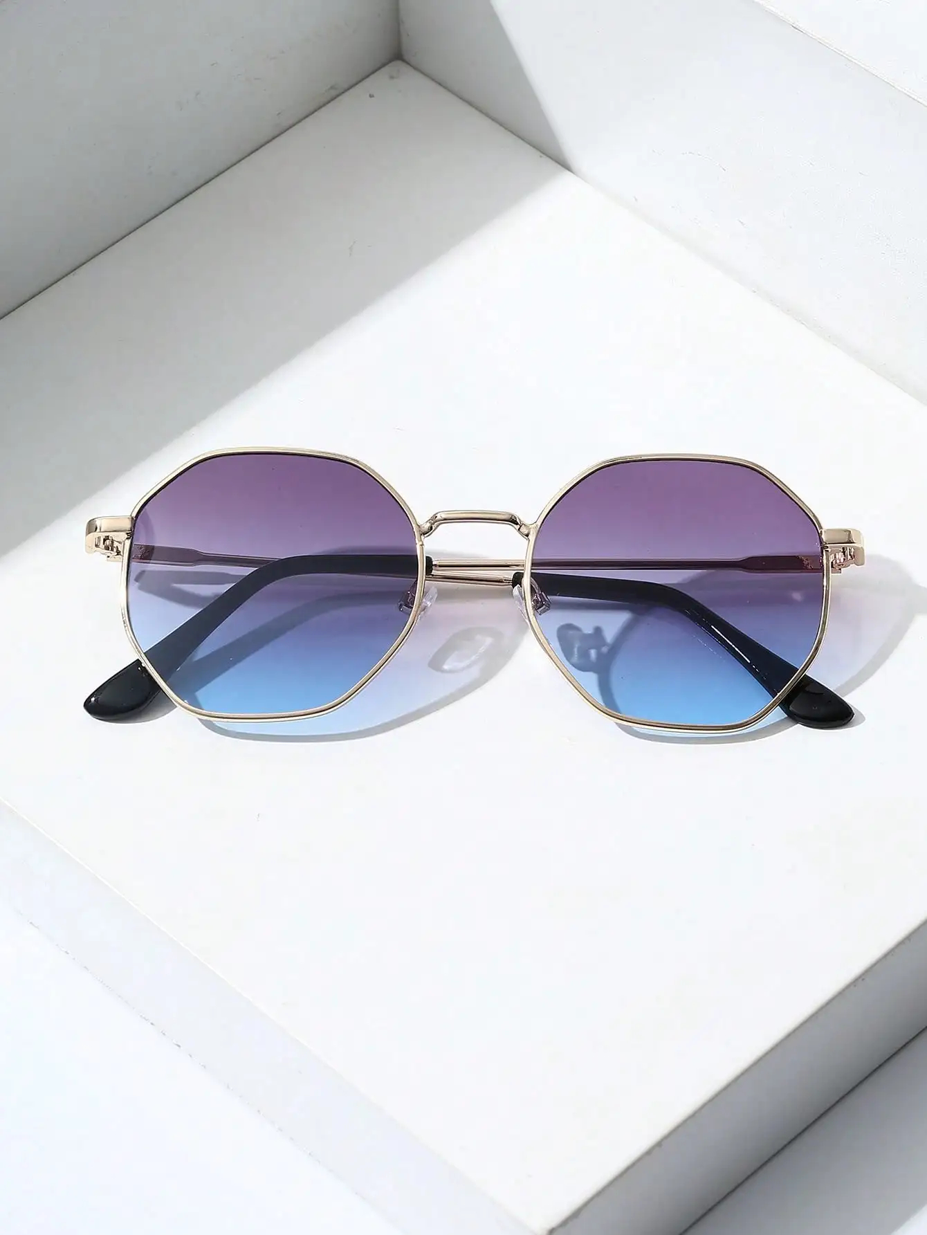Eldorado Trendy Metal Frame Sunglasses/ Retro Polygon Gradient Mirror Sunscreen Sunglasses