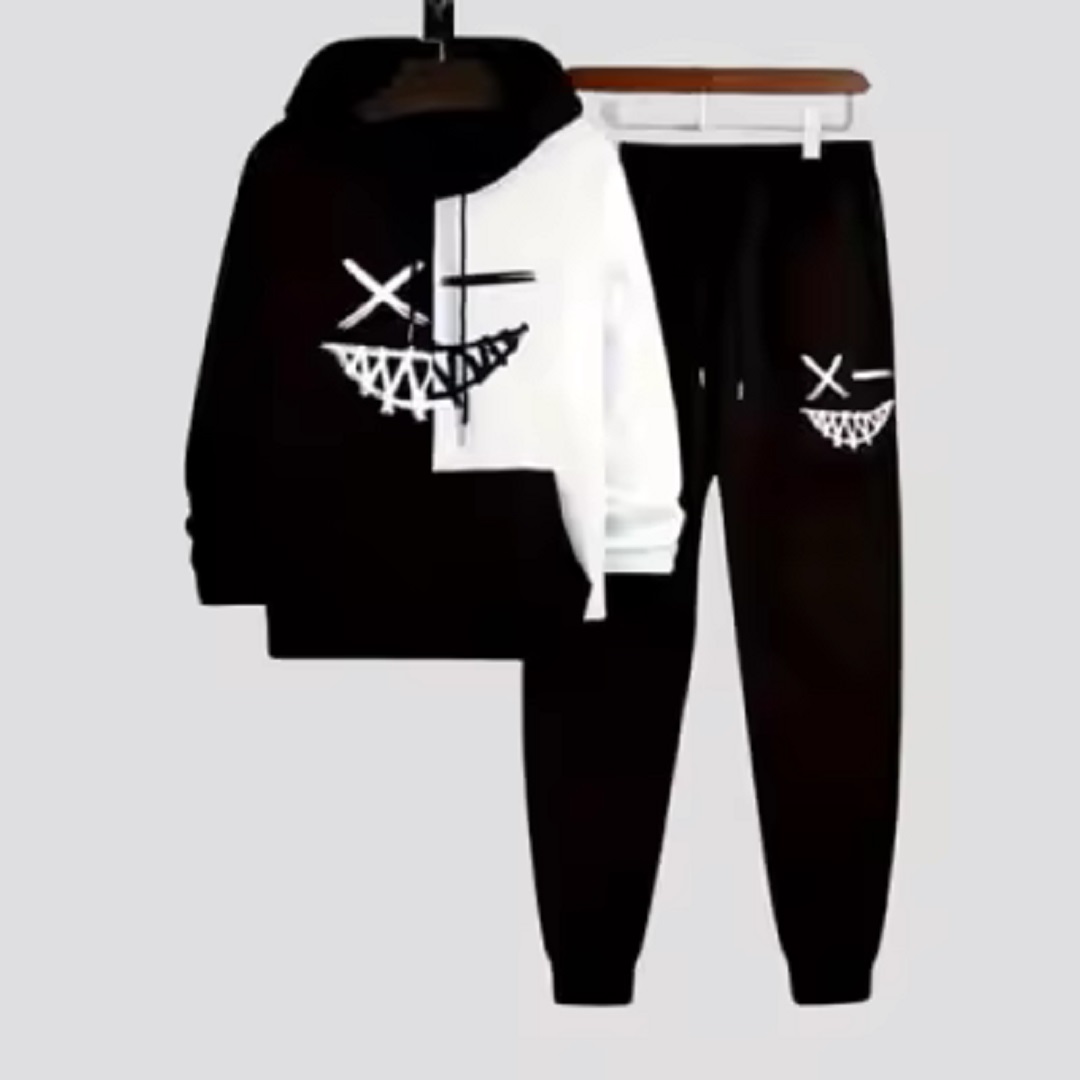 Black & White Trendy Printed Tracksuit For Men - Hoodies For Men