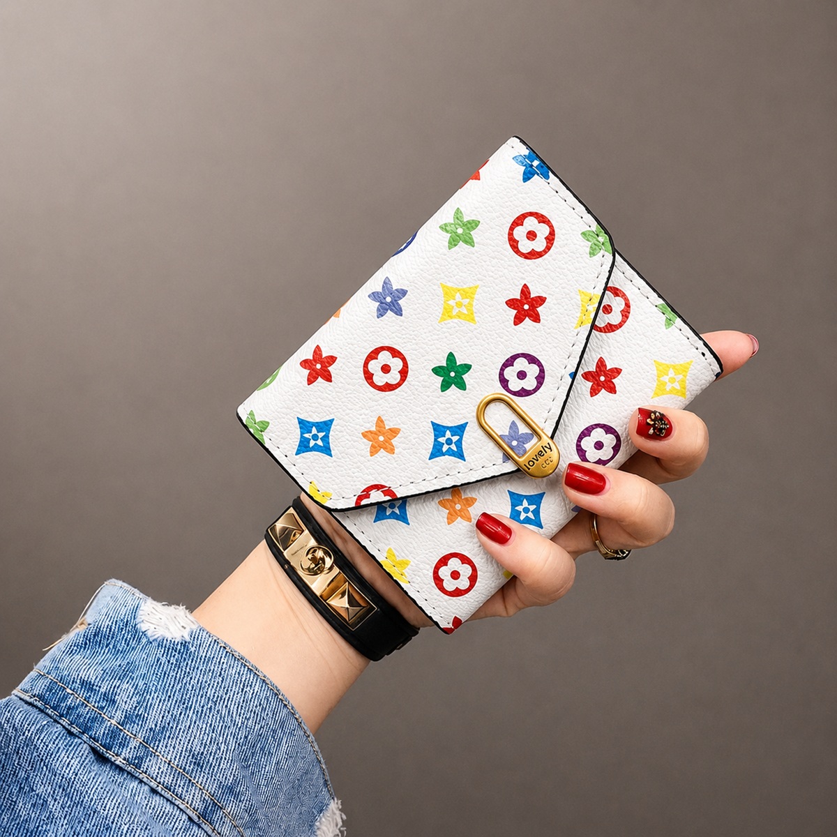Women's Mini Envelope Wallet - Compact Foldable Card Holder with Metal Clasp