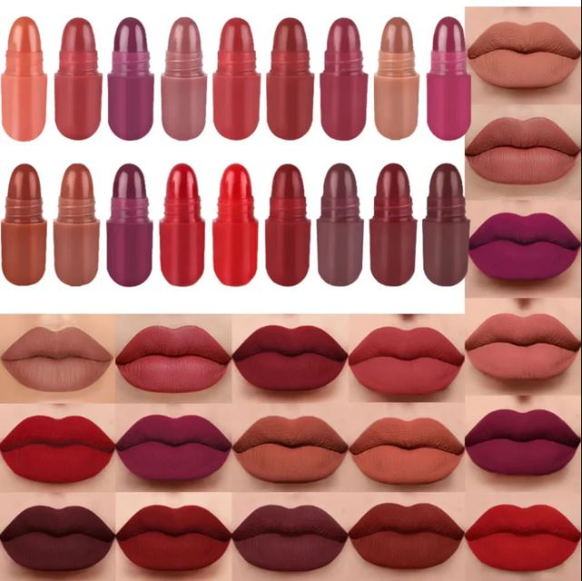 ORGINAL IMPORTED LMG Broths 18 Color Mini Capsule Lipstick Silky & Smooth Texture Matte Lipstick (Travel Size & Portable)