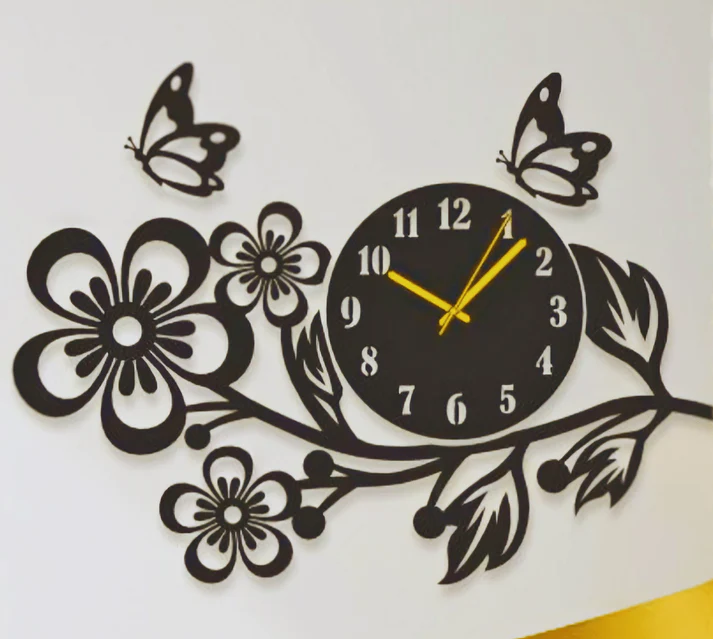 Big Led Flower wooden 3d Wall Clock for bedroom TV lounge