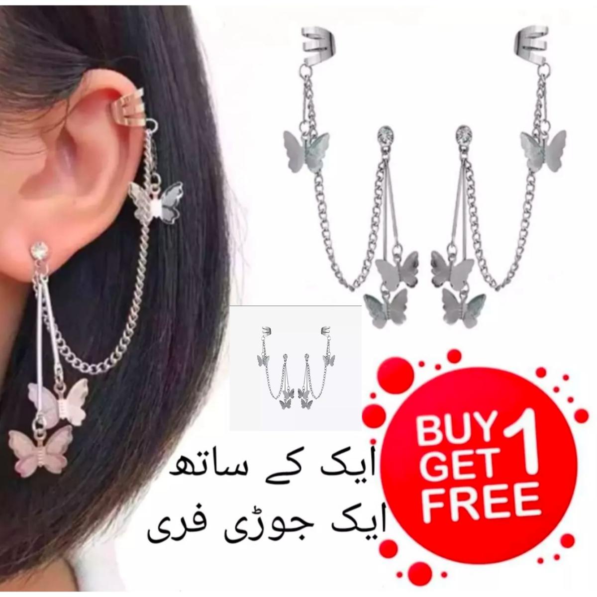 Pairs of Ear cuff Butterfly Long Chain (8cm) Earrings for women - Buy 1 Get 1 Pair Free