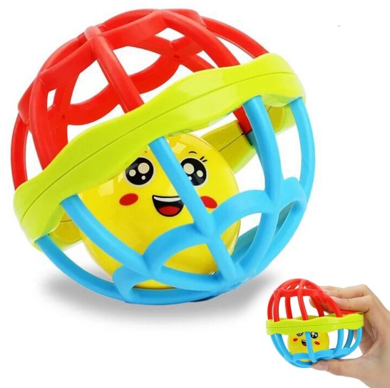 Soft Silicone Baby Teether Ball Rattle With Smiley Bell Toy – Safe, Sensory & Easy Grip Toys for Infant Babies Girls Boys