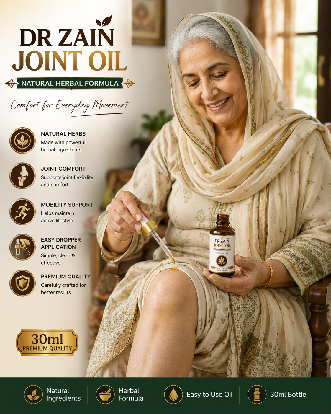 🦵 Dr Zain Joint Oil – Herbal Joint Care Oil for Knees & Muscles | Premium Massage Oil (100ml)