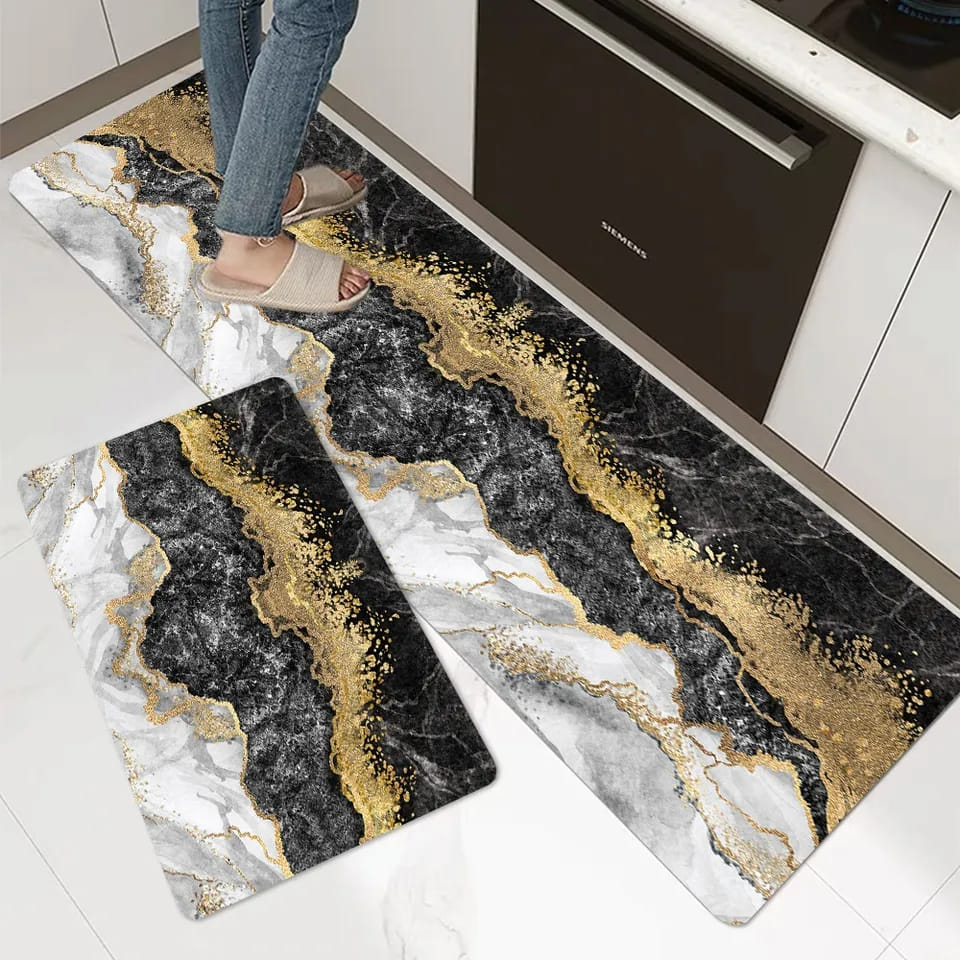 Azzin - 2pcs Kitchen Runner Mat Non Slip Super absorbent Bedroom Long Bedside Area Rug Soft Washable Carpet Bathroom Entrance Doormat