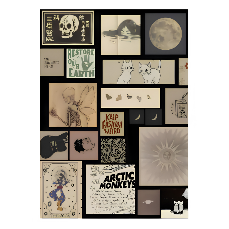 Black Aesthetic Journaling Sticker Sheet - Aesthetic Uncut Sticker | Journaling Stickers For All Purpose | Aesthetic Room Decor | Book Stickers For Journal | Aesthetic Stickers For Boys And Girls | Stickers Aesthetic | Uncut Aesthetic Sheets