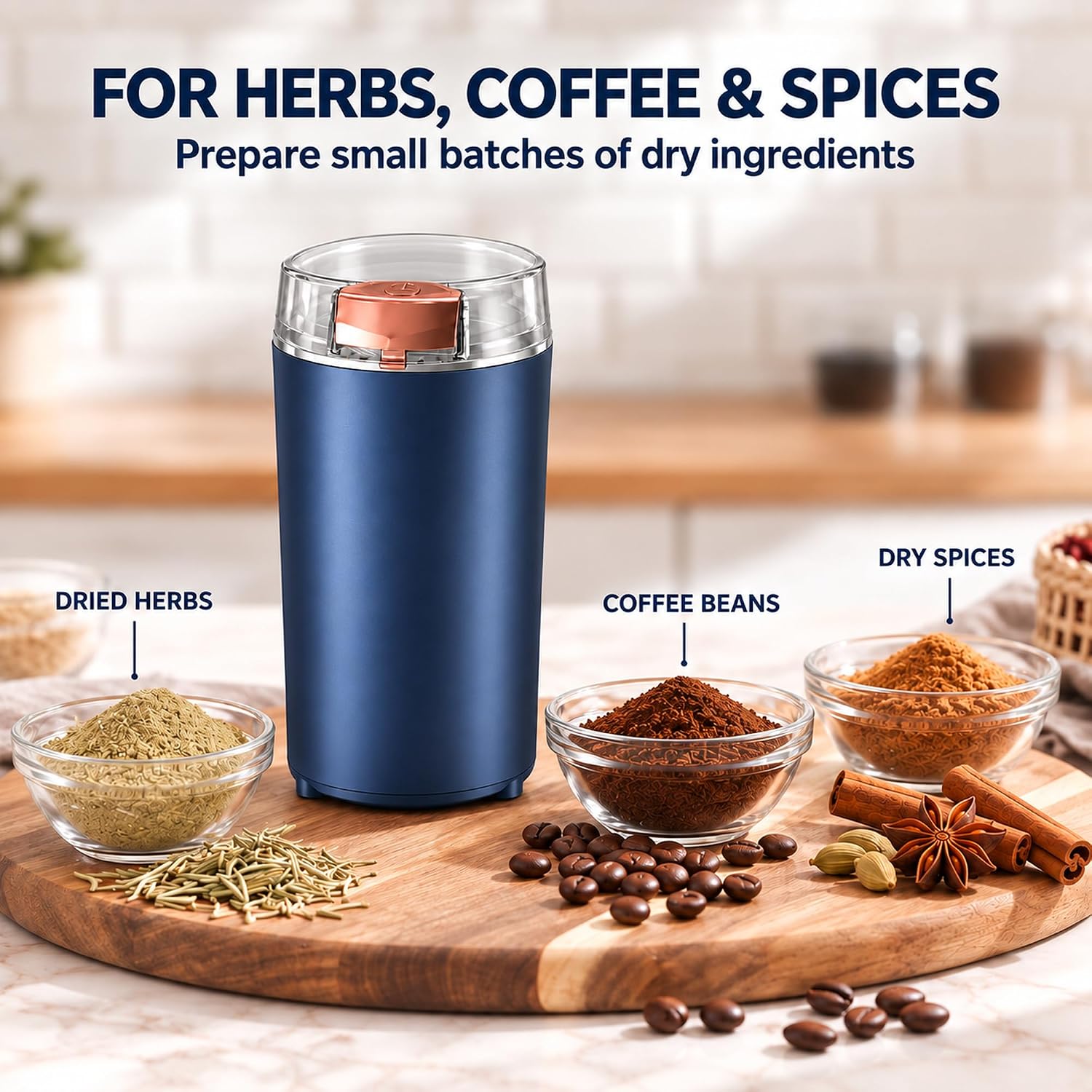 Portable Electric Coffee & Spice Grinder | 300W Stainless Steel 4-Blade Grinder for Masala, Spices, Nuts & Herbs | One-Touch Control, Compact & Durable