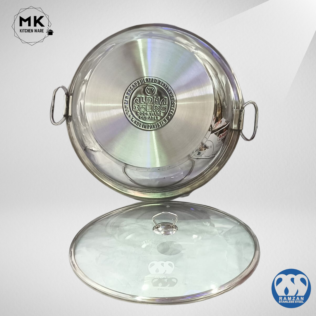 Cooking Wok /Karahi | Alpha Stainless Steel Karahi with Glass Lid ...