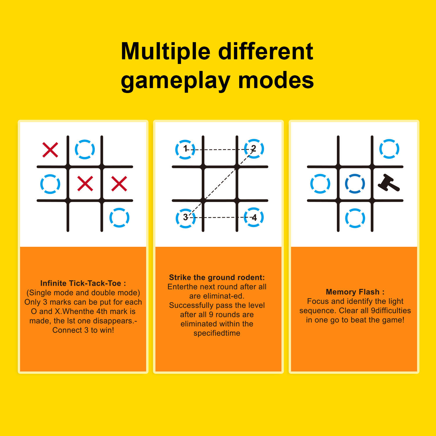 Sensory Tic Tac Toe Puzzle Game for Kids – Interactive Educational Brain Teaser Toy | Electronic Handheld Strategy Game | Learning & Cognitive Development Toy