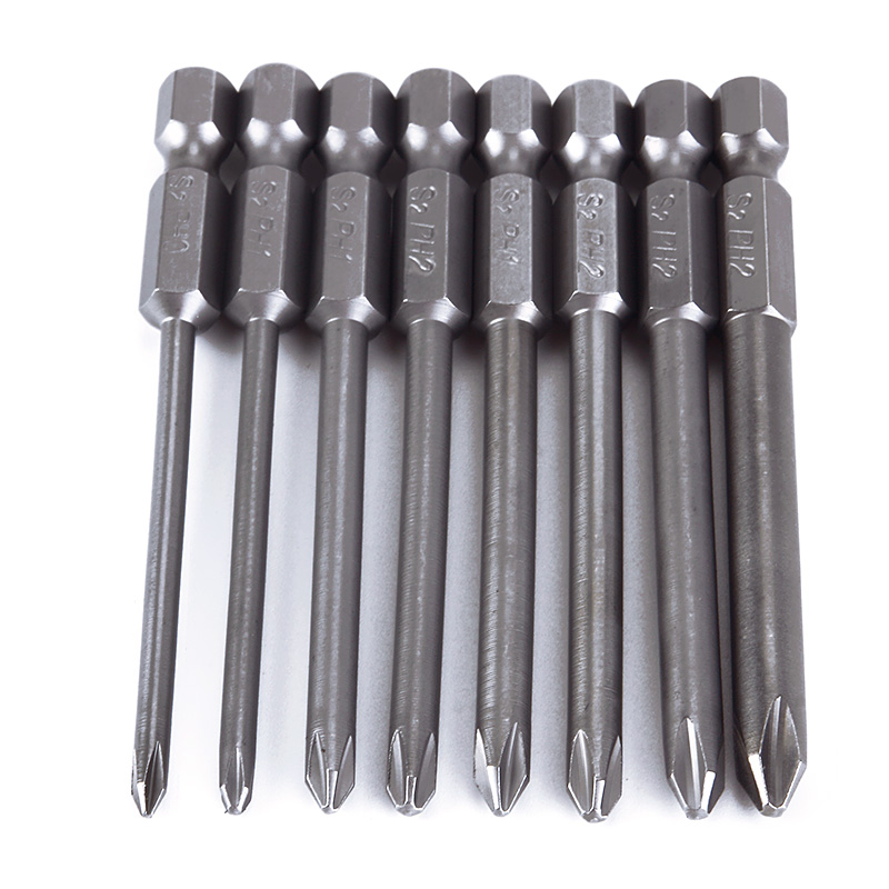 8Pcs 1/4 Hex Shank 75mm Cross Head Screwdriver Bits S2 Steel