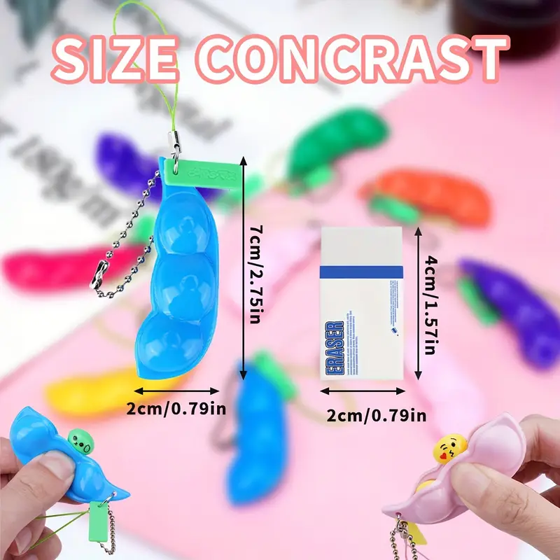 Funny Beans Squishy Squeeze Peas Edc Fidget Toys Pendants Keychain Stress Relief Ball Gadgets Kid Children Novelty Toy Fidget