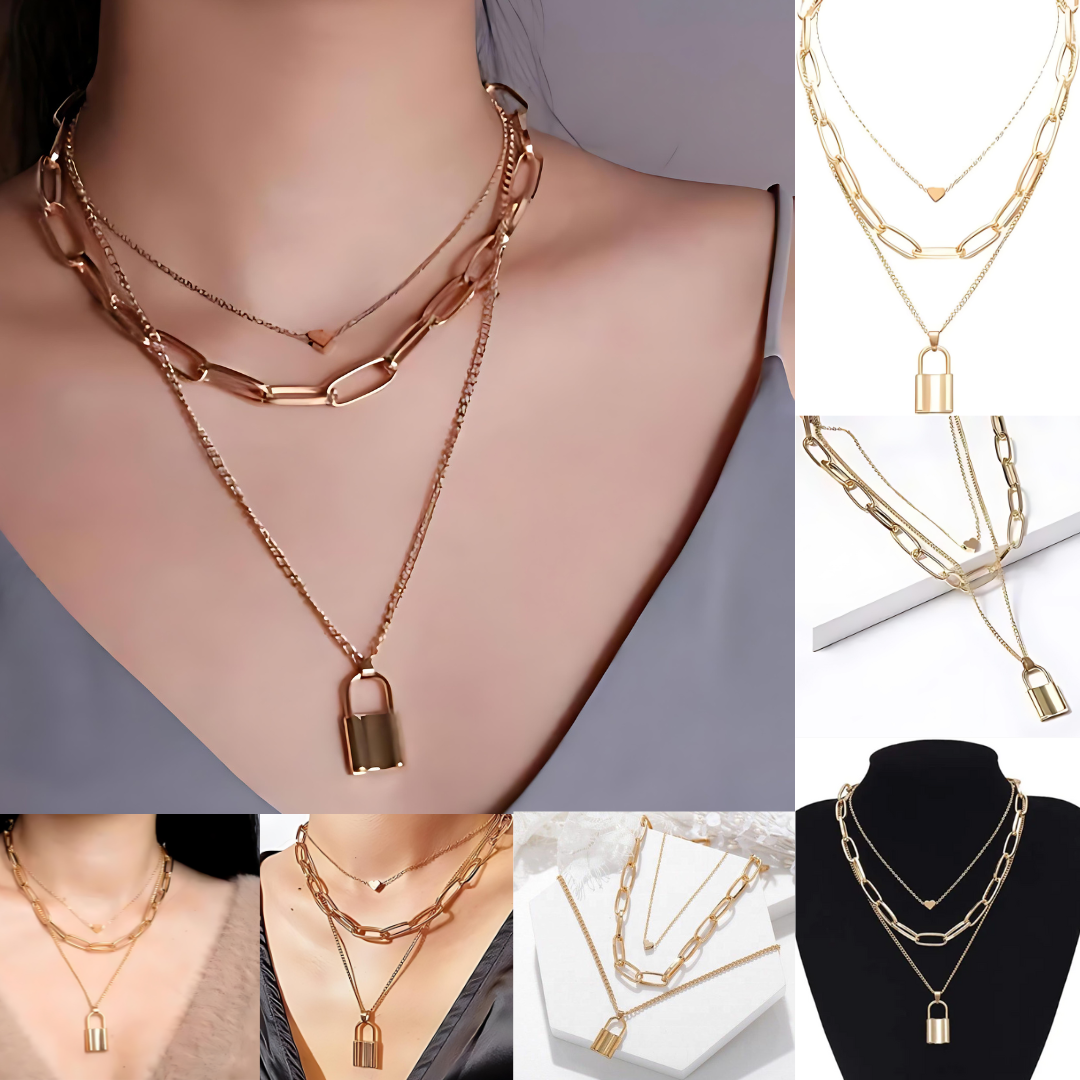 Necklace | Eye-catching Lock Pendant Necklace for womens | Thick Chain Lock Pendant Necklace for girls | Gold Silver Metal for womens and girls