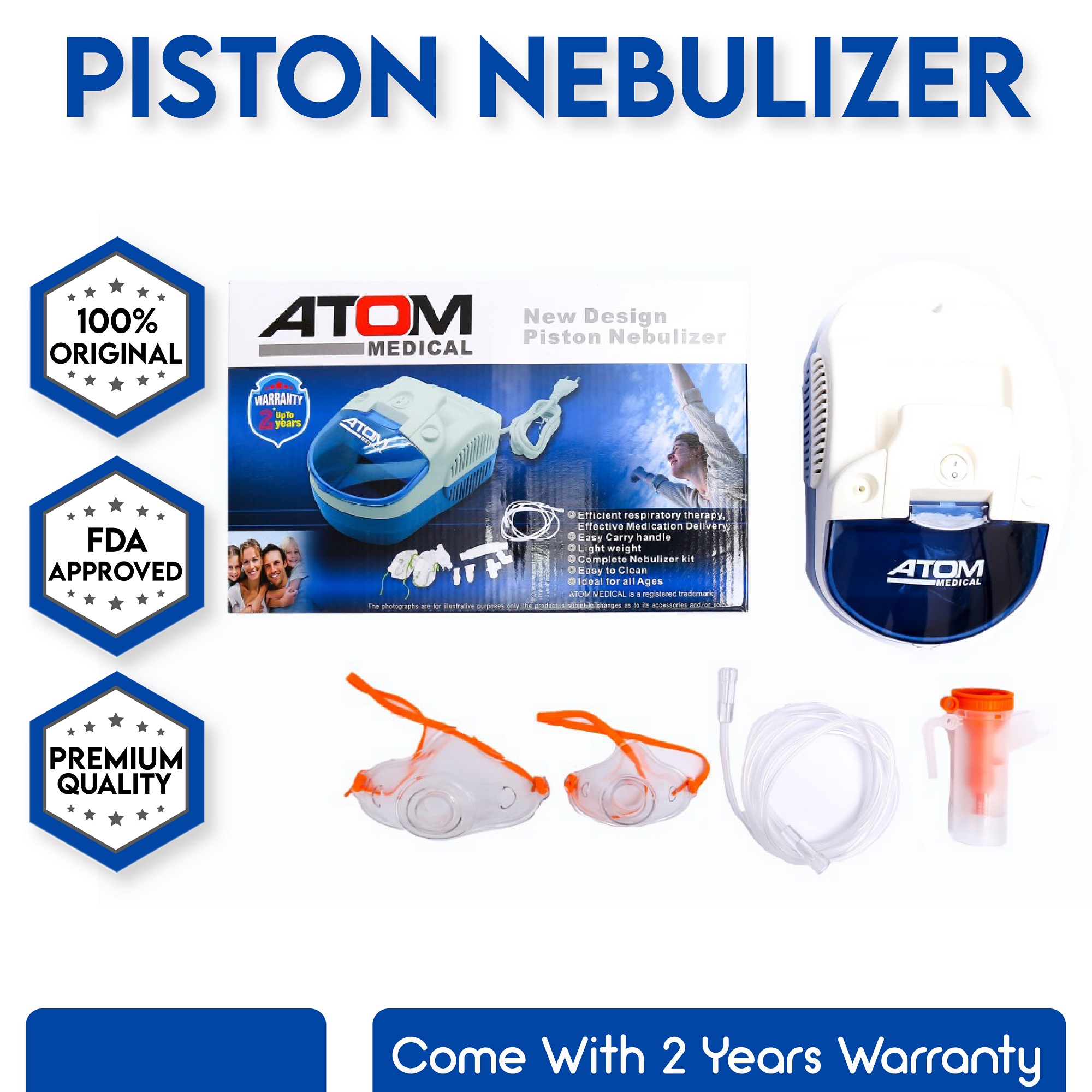 Atom Piston Nebulizer | Electric Inhaler For Nebulizing Liquid Medication For Colds, Asthma And Respiratory Diseases | Compressed Air Technology | For Adults And Children | Nebuliser L Device