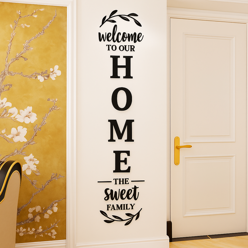 Colorful 3D Wooden Wall Art: 'Welcome to Our Sweet Home' Family Sign - Modern Laser Cut Hanging Decoration for a Cozy Living Room, Bedroom Wall, or Farmhouse Entryway - A Charming Gift for Family