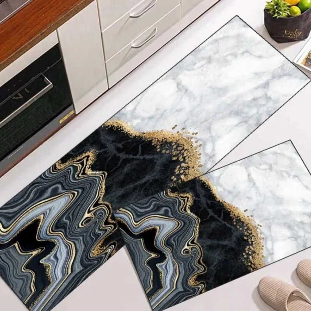 Azzin - 2pcs Kitchen Runner Mat Non Slip Super absorbent Bedroom Long Bedside Area Rug Soft Washable Carpet Bathroom Entrance Doormat