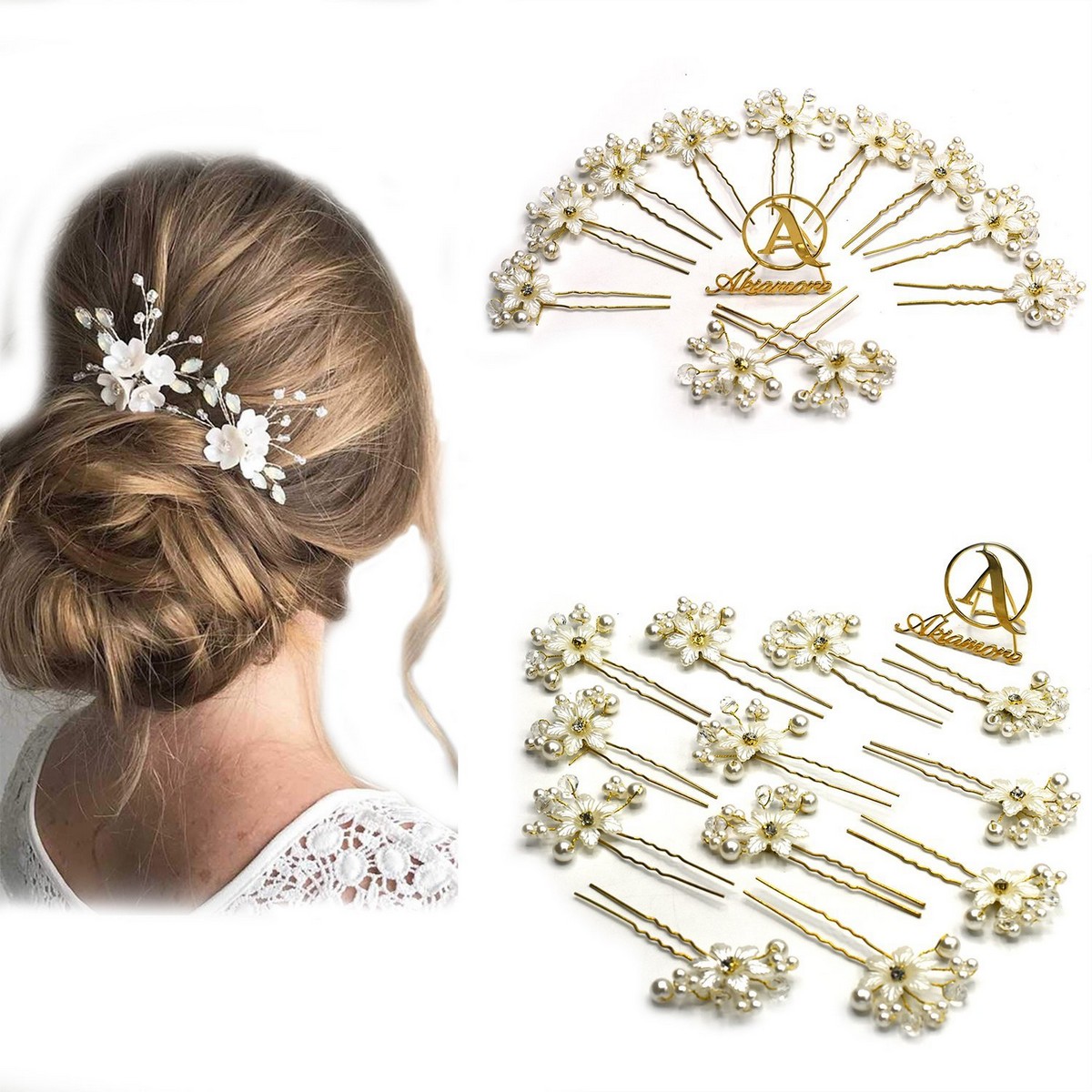 golden Color Flower Pearl Crystal Wedding Hair Combs Hair Accessories