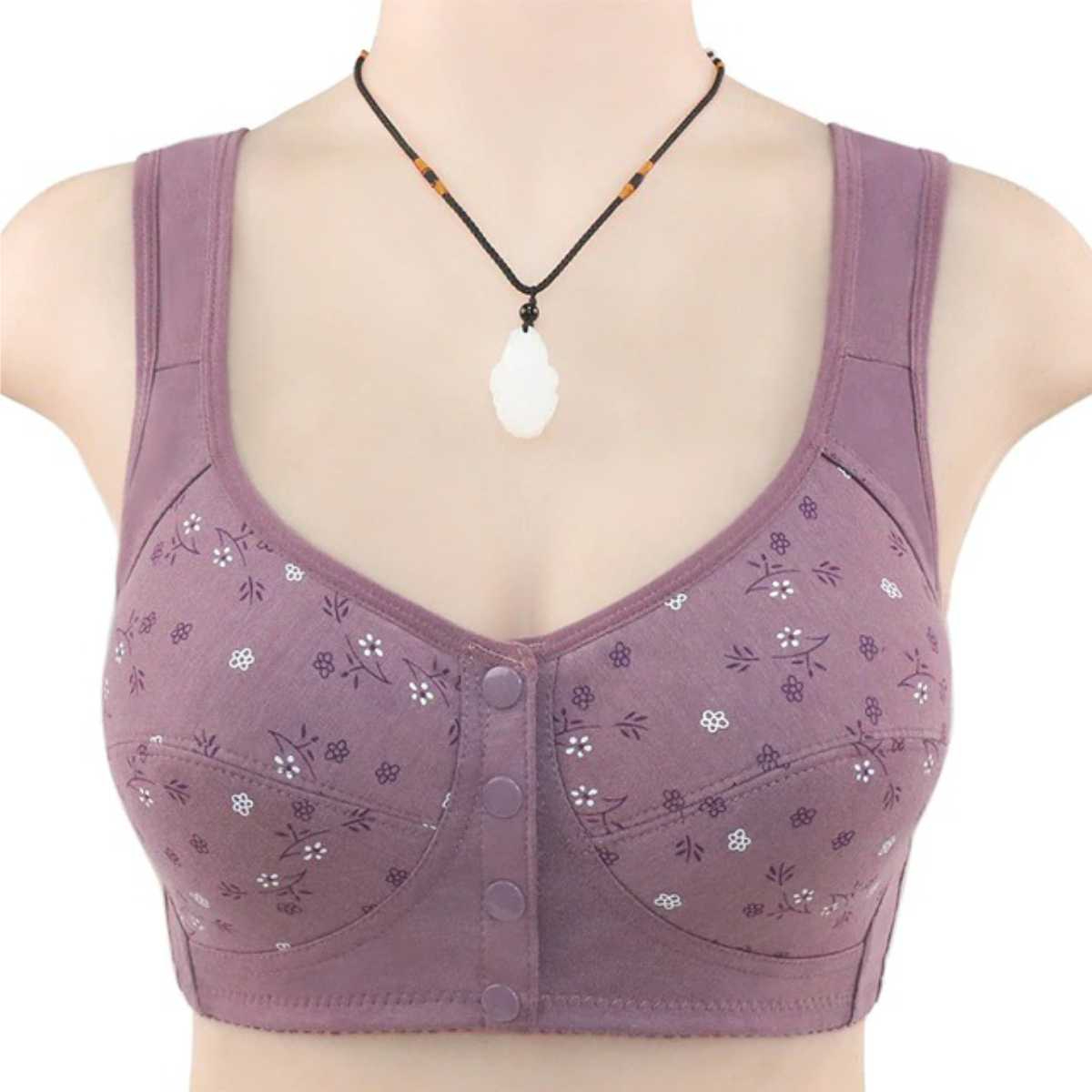 3 Button Front Opening Cotton Maternity Nursing Bra Breast Feeding Non Padded Cotton Material Wireless Front Closure Bra - Random Color