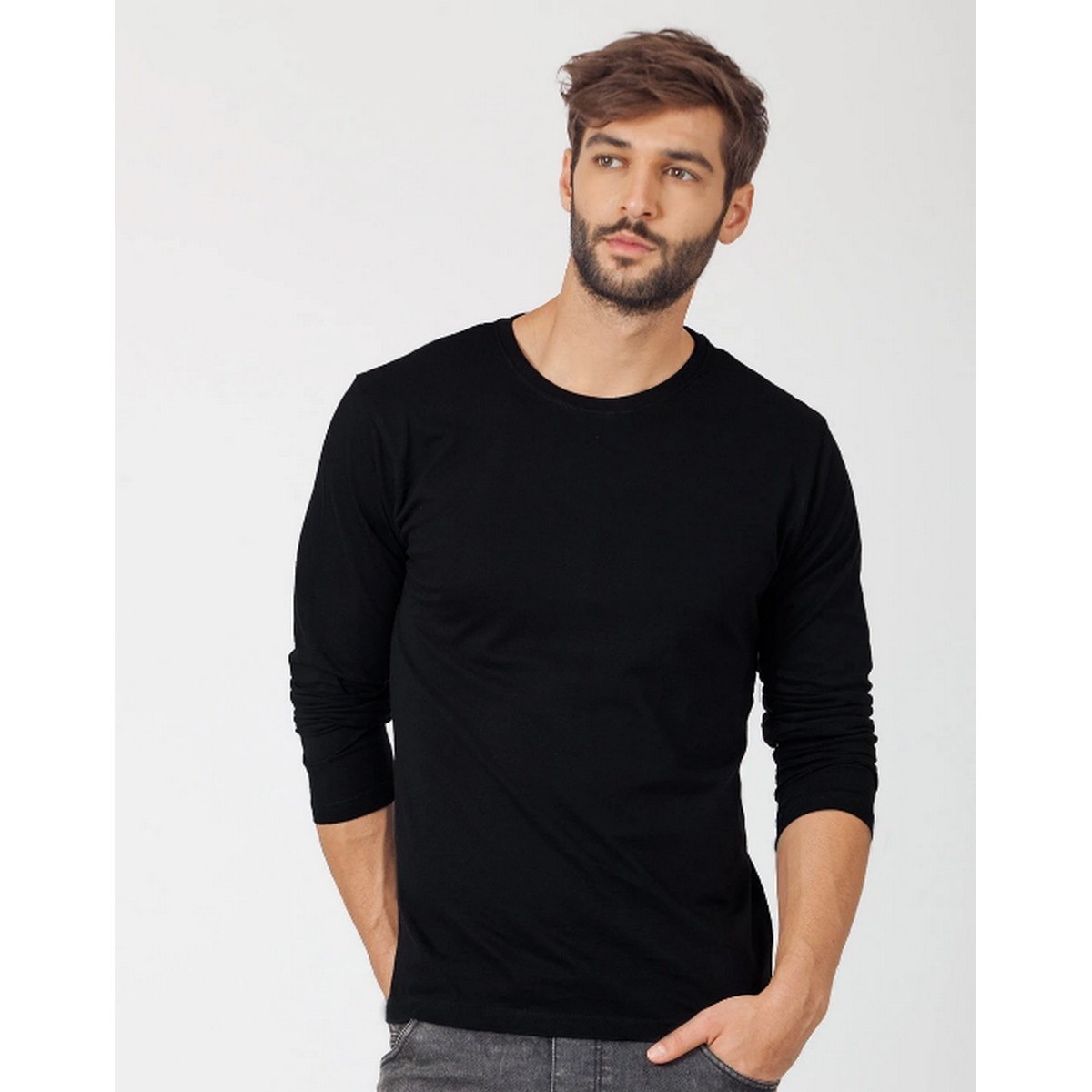 Black Plain Cotton Full Sleeve T-Shirt 