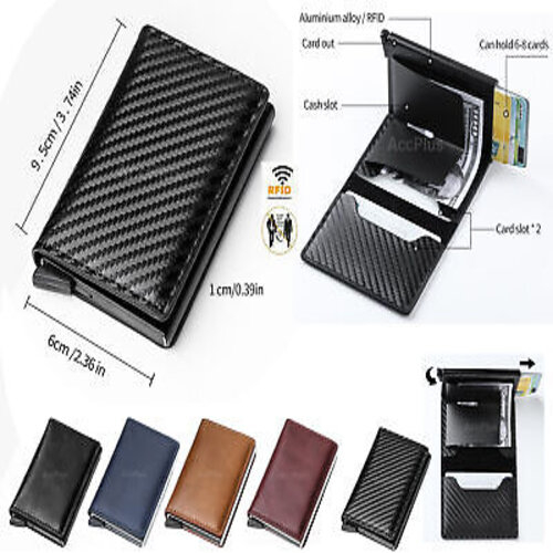 RFID Carbon Fiber Card Holder for Men | Slim Minimalist Wallet | RFID Blocking Metal Card Holder - Pop-Up Design | Coin Pocket