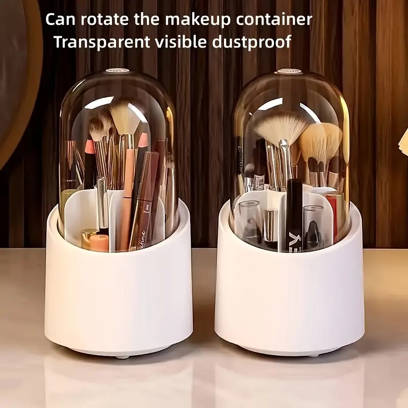 360° Degree Rotating Makeup Brush Holder with Dustproof Lid  Cosmetic Brush Case  Countertop Brushes Holder