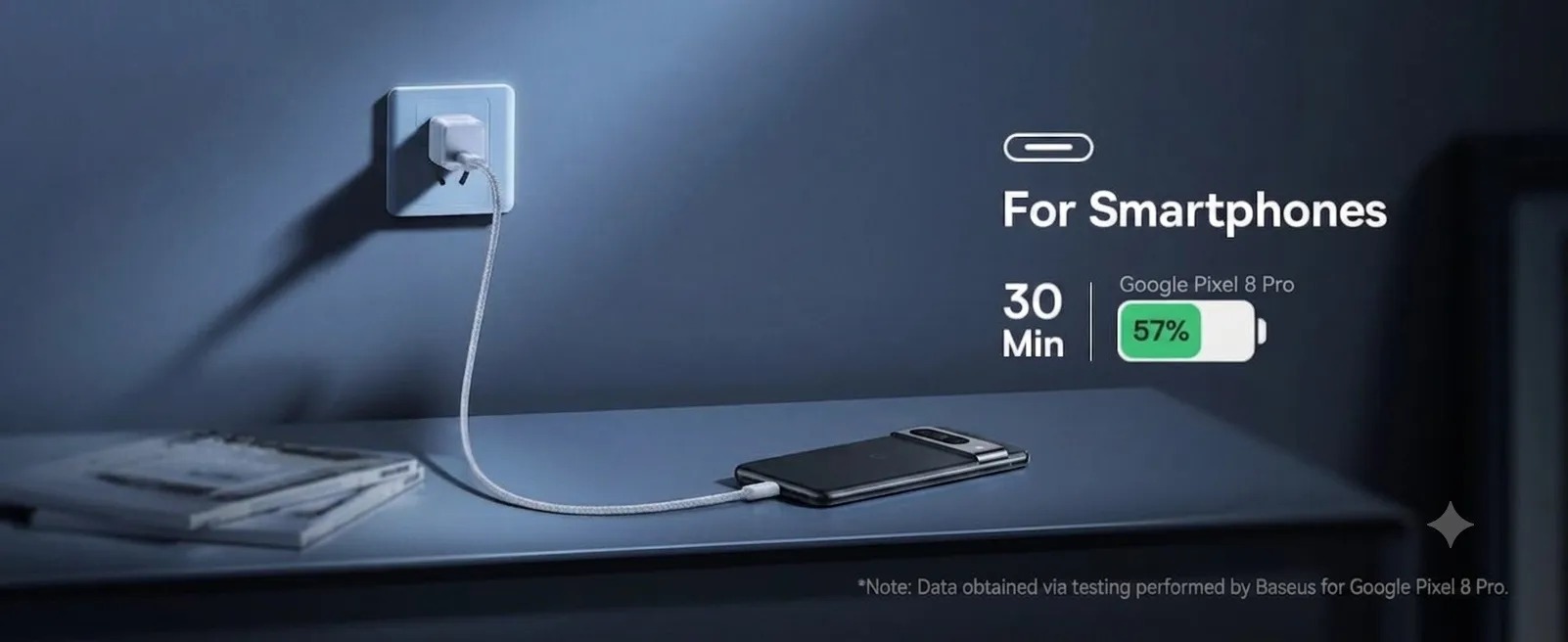 Baseus 30W PD China Laat GaN5 USB-C PPS and PD Fast Charger Adapter for Samsung Galaxy, Google Pixel All Mobiles Supported With Universal Compatibility
