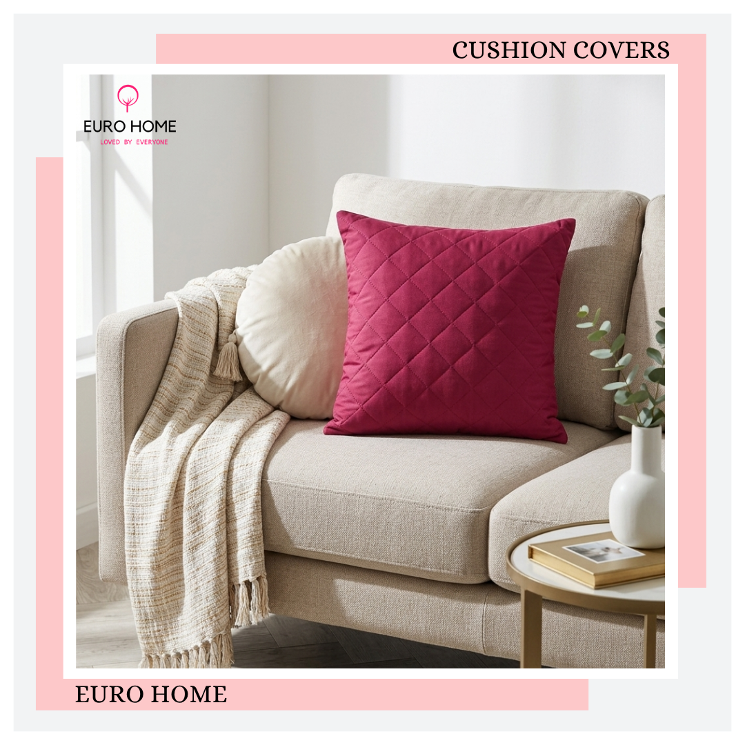 Quilted Cushion Covers Set for Sofa and Bed Cushions 18x18 and 14x14 Inches  45x45 CM & 35x35 CM