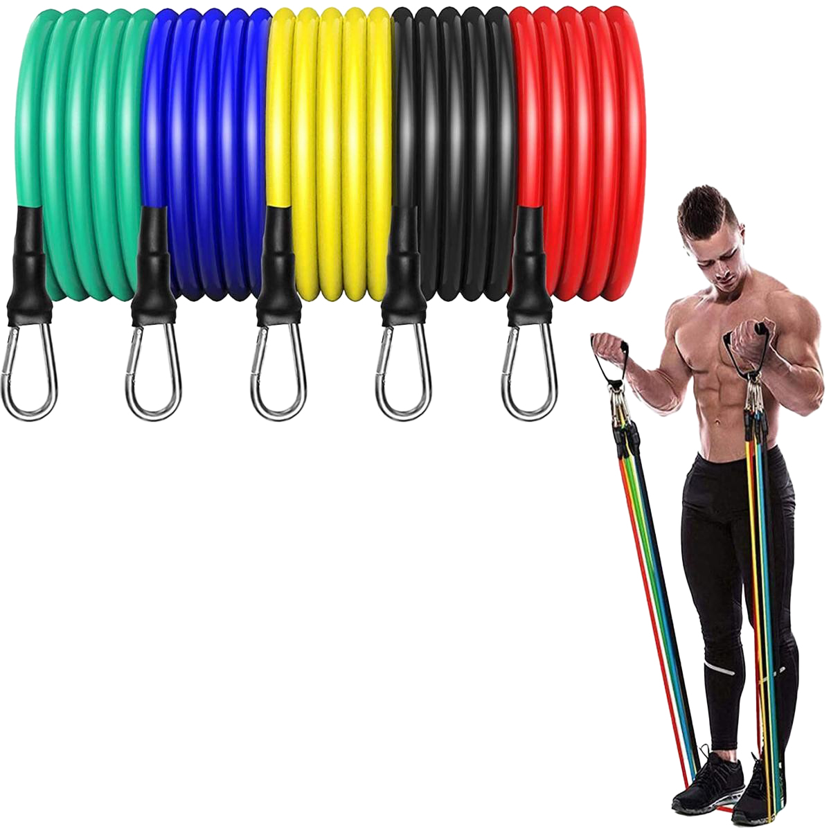 11Pcs Resistance Bands Set with Door Anchor, Physical Therapy Keep Fit Exercise Bands with Handles, Ankle Straps and Carry Bag, Suitable for Any Fitness Level (SNK FITNESS)