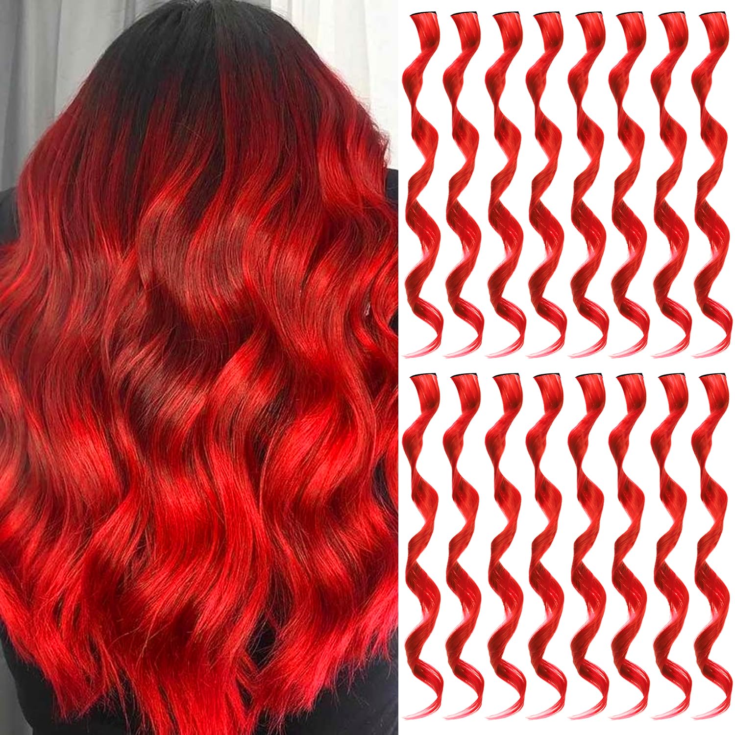 Hair Extensions Clip-In Neon Synthetic Hairpieces, 22" Straight Highlights for Kids & Girls – 1 Piece