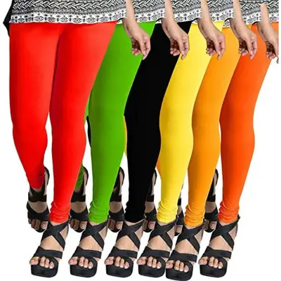Multicolors Tights Leggings Set for Women's/Girls in Combo Black, White,  Orange, Green, Pink and Yellow - Free Size 1 Piece