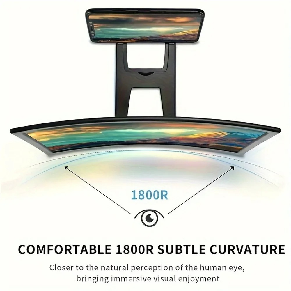 12-Inch Curved Screen Magnifier & 3D HD Mobile Display Amplifier | Universal Portable Desk Holder Stand